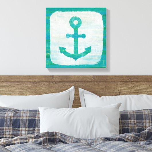 Kustkunst | Aqua Anchor Canvas Afdruk (Insitu (Slaapkamer))