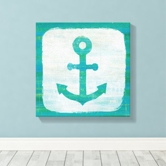 Kustkunst | Aqua Anchor Canvas Afdruk (Insitu (Houten vloer))