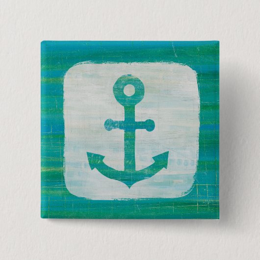 Kustkunst | Aqua Anchor Vierkante Button 5,1 Cm (Voorkant)