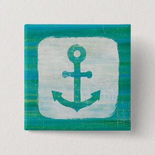 Kustkunst   Aqua Anchor Vierkante Button 5,1 Cm