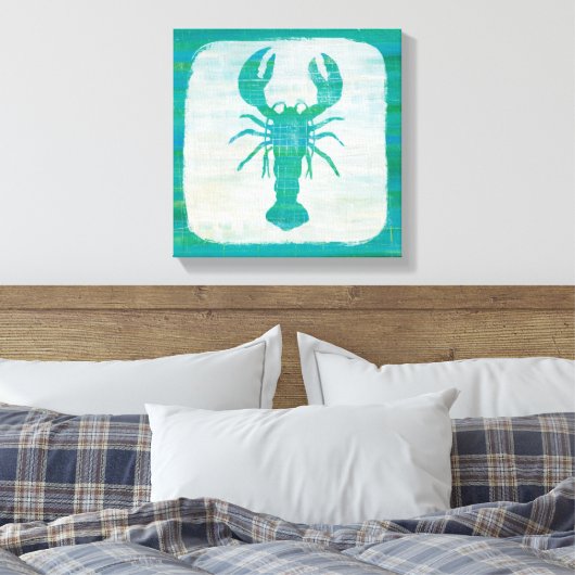 Kustkunst | Aqua Lobster Canvas Afdruk (Insitu (Slaapkamer))