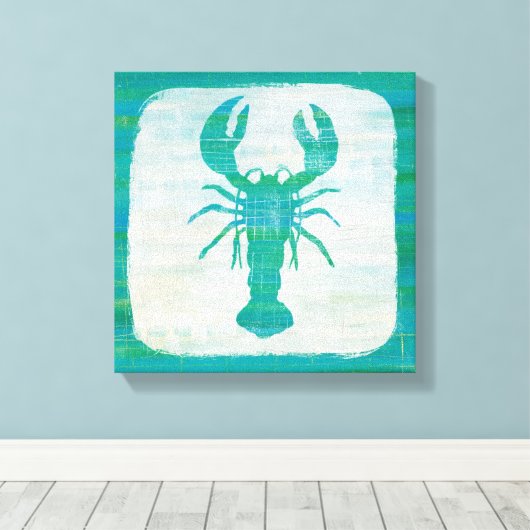 Kustkunst | Aqua Lobster Canvas Afdruk (Insitu (Houten vloer))