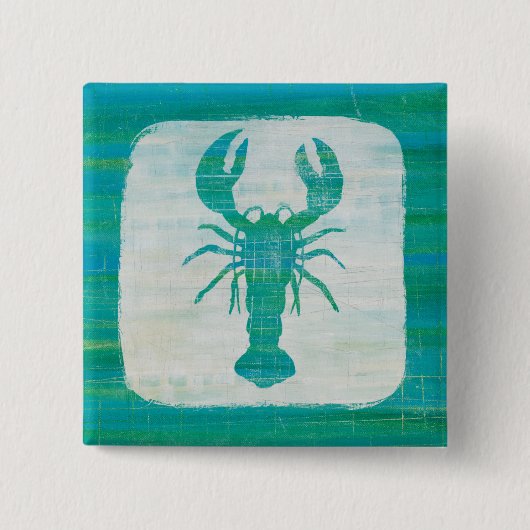 Kustkunst | Aqua Lobster Vierkante Button 5,1 Cm (Voorkant)