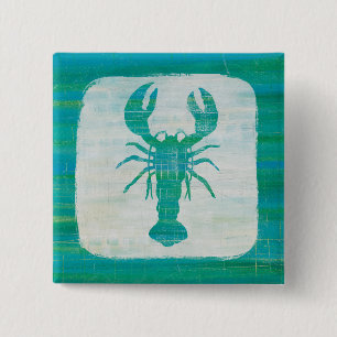 Kustkunst   Aqua Lobster Vierkante Button 5,1 Cm