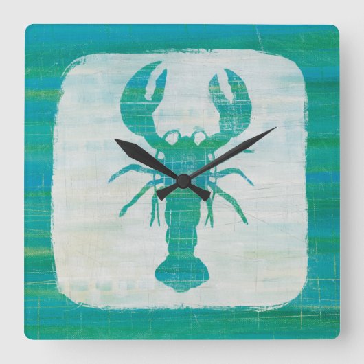 Kustkunst | Aqua Lobster Vierkante Klok (Voorkant)