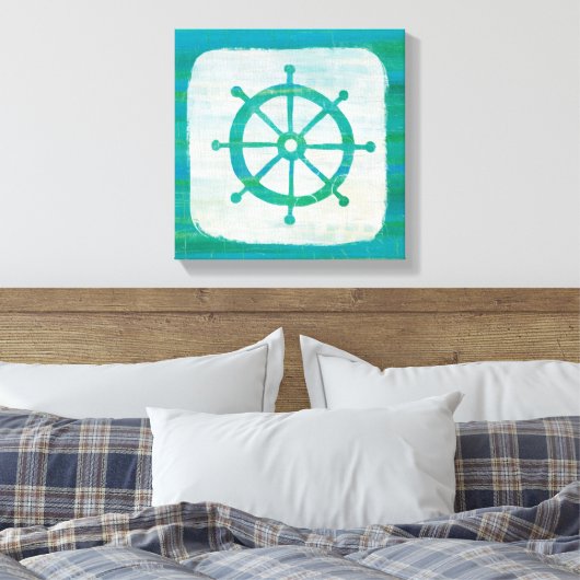 Kustkunst | Aqua stuurwiel Canvas Afdruk (Insitu (Slaapkamer))