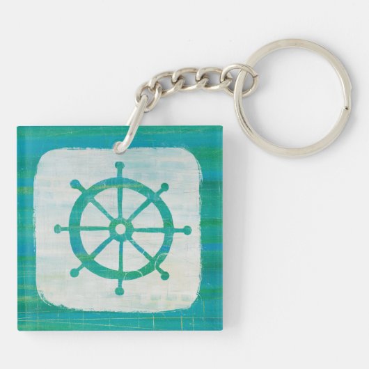 Kustkunst | Aqua stuurwiel Sleutelhanger (Achterkant)