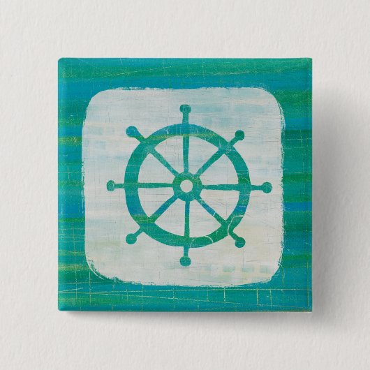 Kustkunst | Aqua stuurwiel Vierkante Button 5,1 Cm (Voorkant)