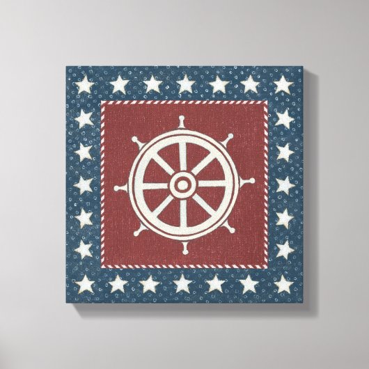 Kustkunst | Scheepswiel op rood Canvas Afdruk (Voorkant)