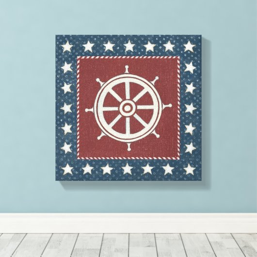 Kustkunst | Scheepswiel op rood Canvas Afdruk (Insitu (Houten vloer))