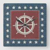 Kustkunst | Scheepswiel op rood Vierkante Klok (Voorkant)