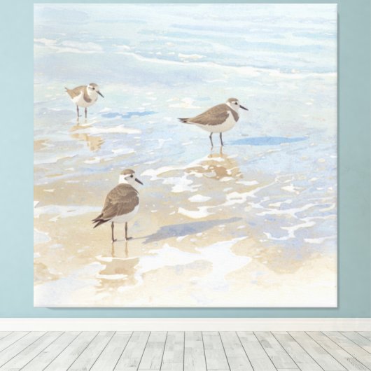 Kustkunst Strandlopers op Strand Canvas Afdruk (Insitu (Houten vloer))