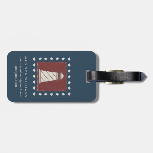 Kustkunst | Vuurtoren op rood Bagagelabel (Achterkant horizontaal)