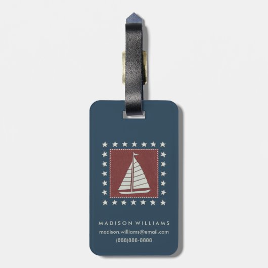 Kustkunst | Zeilboot op rood Bagagelabel (Achterkant verticaal)