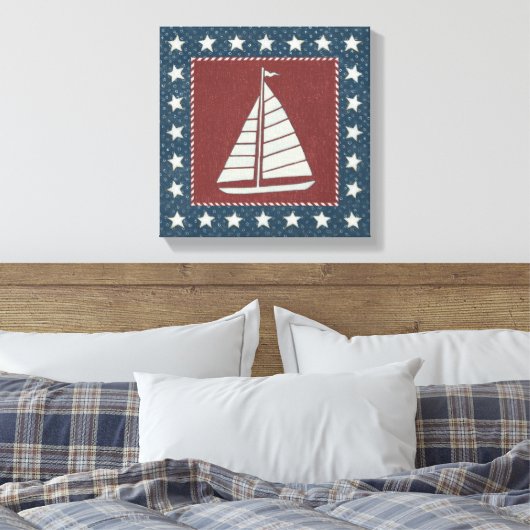 Kustkunst | Zeilboot op rood Canvas Afdruk (Insitu (Slaapkamer))