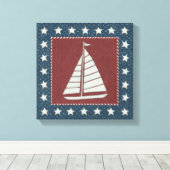 Kustkunst | Zeilboot op rood Canvas Afdruk (Insitu (Houten vloer))