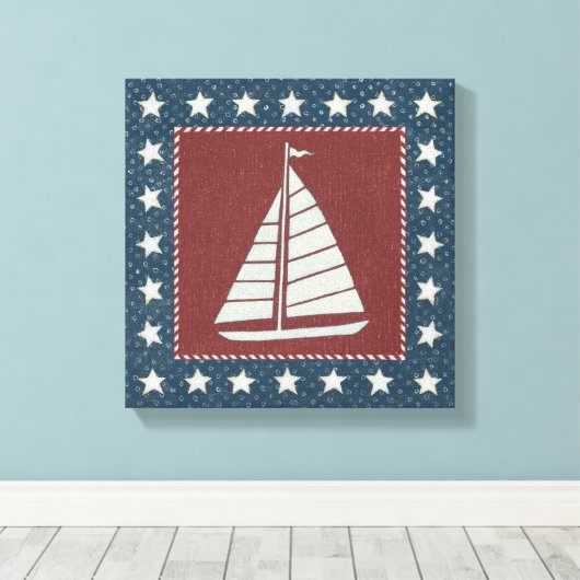 Kustkunst | Zeilboot op rood Canvas Afdruk (Insitu (Houten vloer))