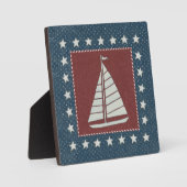 Kustkunst | Zeilboot op rood Fotoplaat (Voorkant)