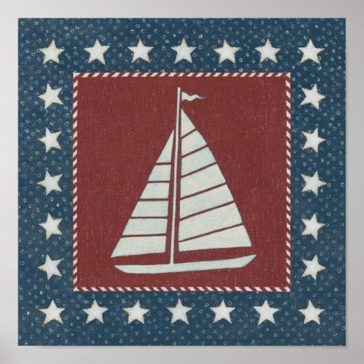 Kustkunst | Zeilboot op rood Poster (Voorkant)