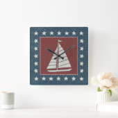 Kustkunst | Zeilboot op rood Vierkante Klok (Huis)