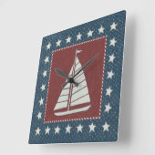 Kustkunst | Zeilboot op rood Vierkante Klok (Hoek)