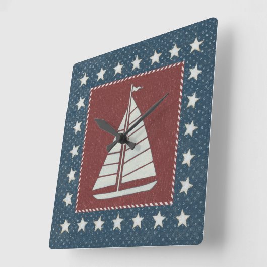 Kustkunst | Zeilboot op rood Vierkante Klok (Hoek)