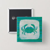 Kustkust | Aqua Crab Vierkante Button 5,1 Cm (Voorkant /achterkant)