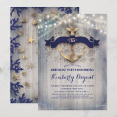 Kustkust Nautische Gouden Anker Verjaardagsfeestje Kaart (Voorkant / Achterkant)