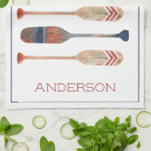 Kustkust nautische strand riemen gepersonaliseerd theedoek (Gevouwen)