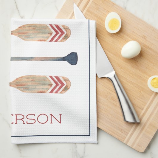 Kustkust nautische strand riemen gepersonaliseerd theedoek (Quarter Fold)