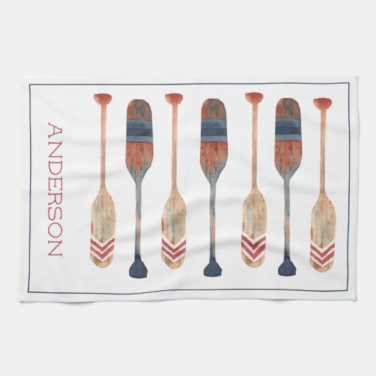 Kustkust nautische strand riemen gepersonaliseerd theedoek (Horizontaal)