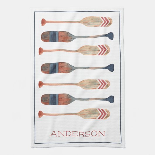 Kustkust nautische strand riemen gepersonaliseerd theedoek (Verticaal)