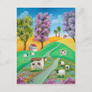 KUSTKUW SCHAPEN FOLK ART PAINTING BRIEFKAART