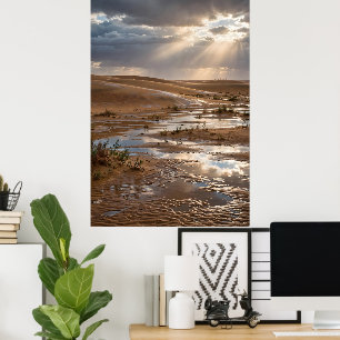 Kustlandschap affiche bij zonsondergang poster