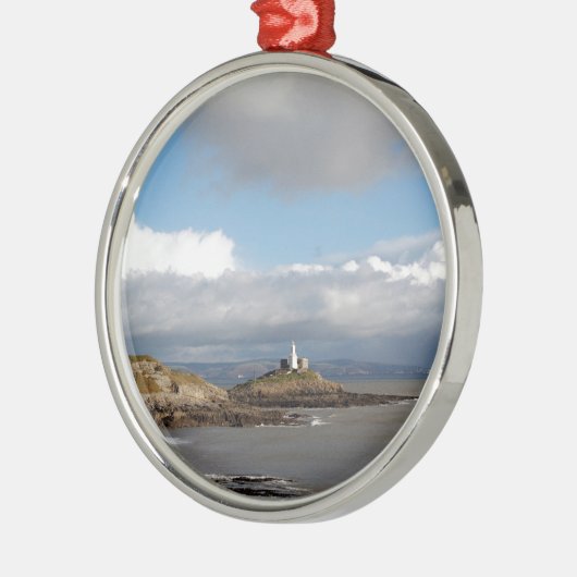 Kustlandschap en vuurtoren metalen ornament (Links)