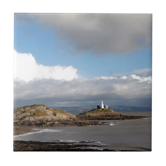 Kustlandschap en vuurtoren tegeltje (Voorkant)