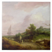 Kustlandschap met een Shepherd en zijn kudde, c Tegeltje (Voorkant)