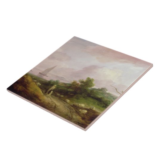 Kustlandschap met een Shepherd en zijn kudde, c Tegeltje (Zijkant)