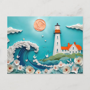 Kustlandschap met een vuurtoren Papercut stijl Briefkaart