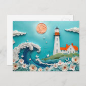 Kustlandschap met een vuurtoren Papercut stijl Briefkaart (Voorkant / Achterkant)