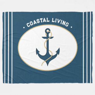 Kustleven Nautisch Blauwgroen blauw Ankertouw Fleece Deken