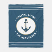 Kustleven Nautisch Blauwgroen blauw wit Anker Fleece Deken (Voorkant)
