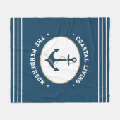 Kustleven Nautisch Blauwgroen blauw wit Anker Fleece Deken (Voorkant (Horizontaal))