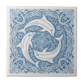 Kustlevens Serie Drie Dolfijnen Blauw ID1208 Tegeltje (Voorkant)