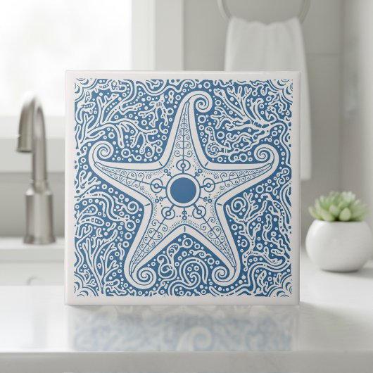 Kustlevenserie Zeester Blauw D1208 Tegeltje