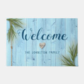 Kustlicht Blauw Rustisch Hout Naam Welkom Deurmat (Voorkant)