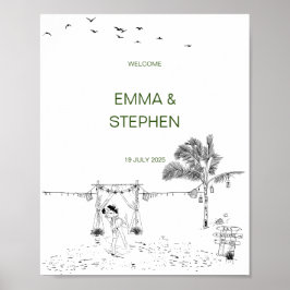 Kustliefde aan zee zandstrand minimale bruiloft poster