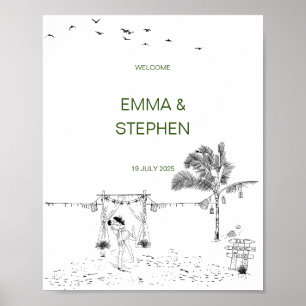 Kustliefde aan zee zandstrand minimale bruiloft poster