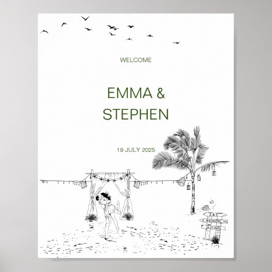 Kustliefde aan zee zandstrand minimale bruiloft poster (Voorkant)