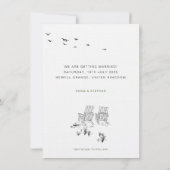 Kustliefde zandstrand minimale bruiloft save the date (Achterkant)